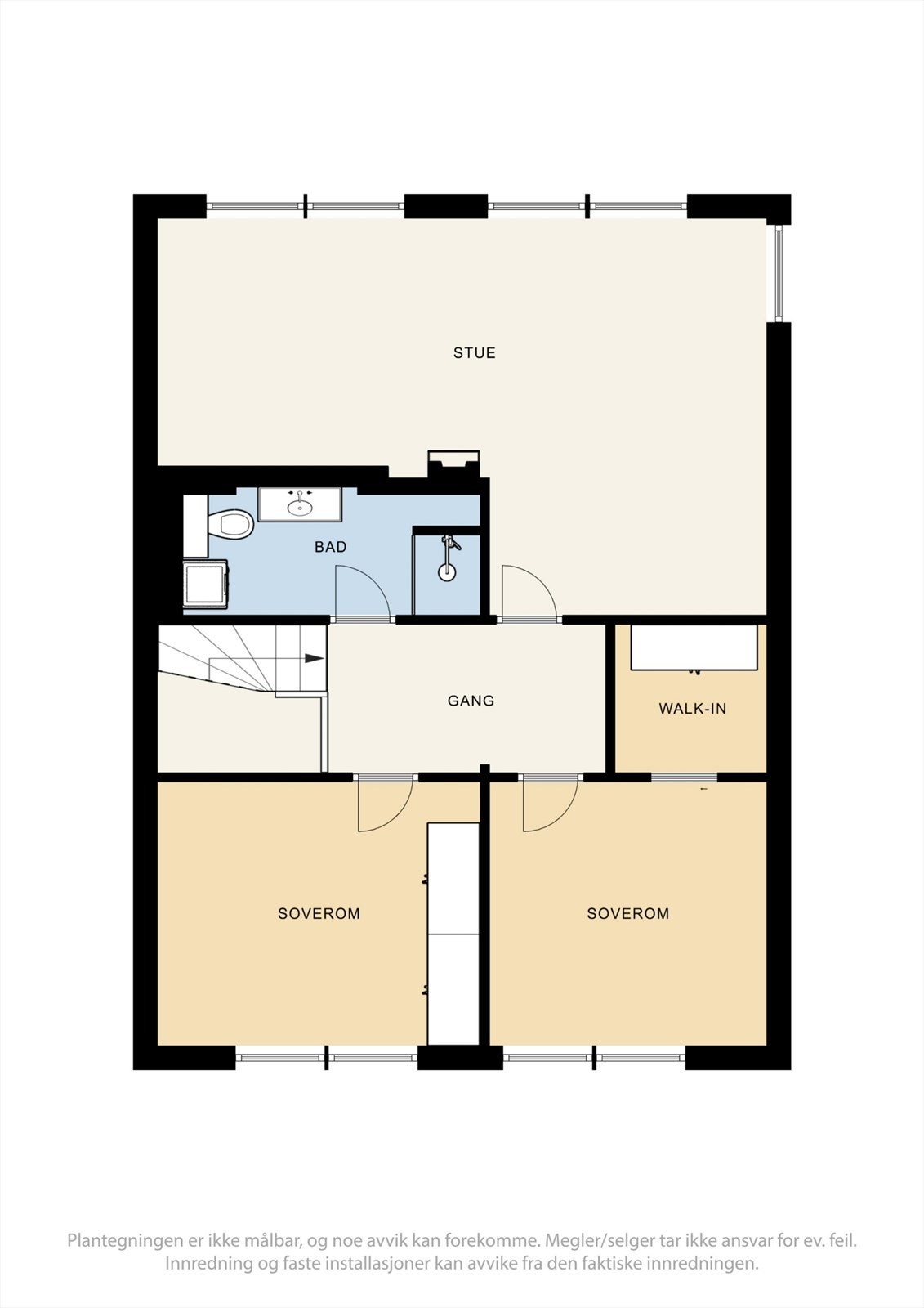 2. etasje har en god planløsning med en større stue, bad, 2 soverom, walk-in closet, bad og gang. Galleribilde