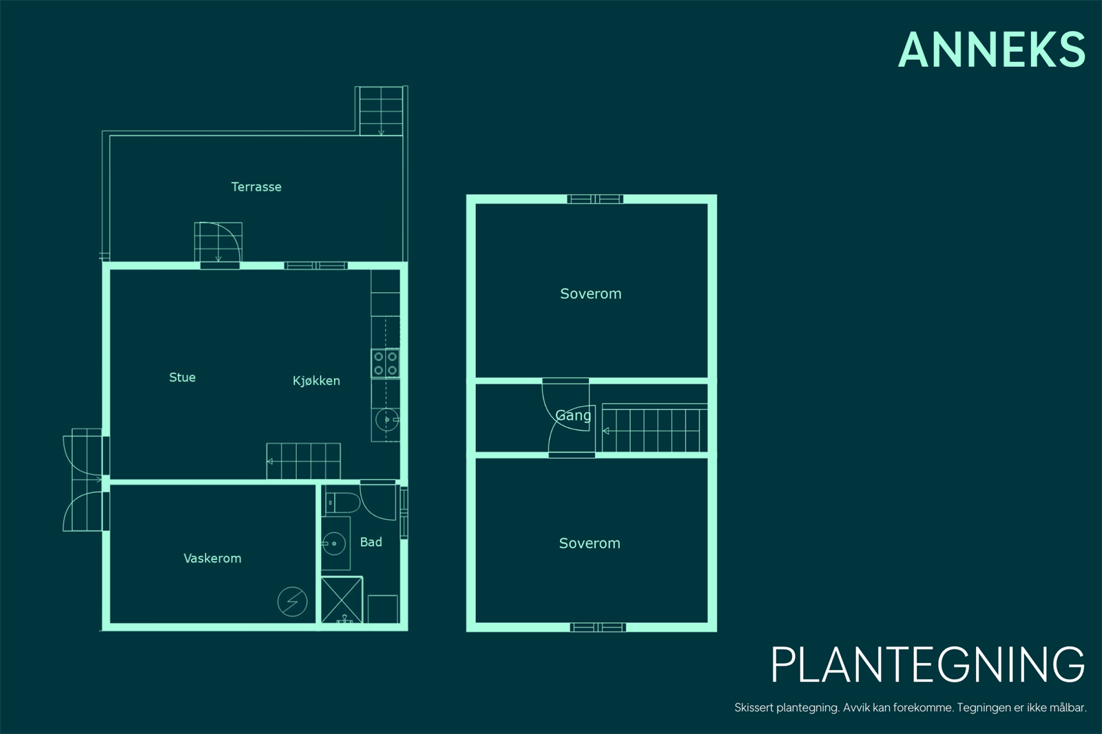 Skissert plantegning av annekset. Galleribilde