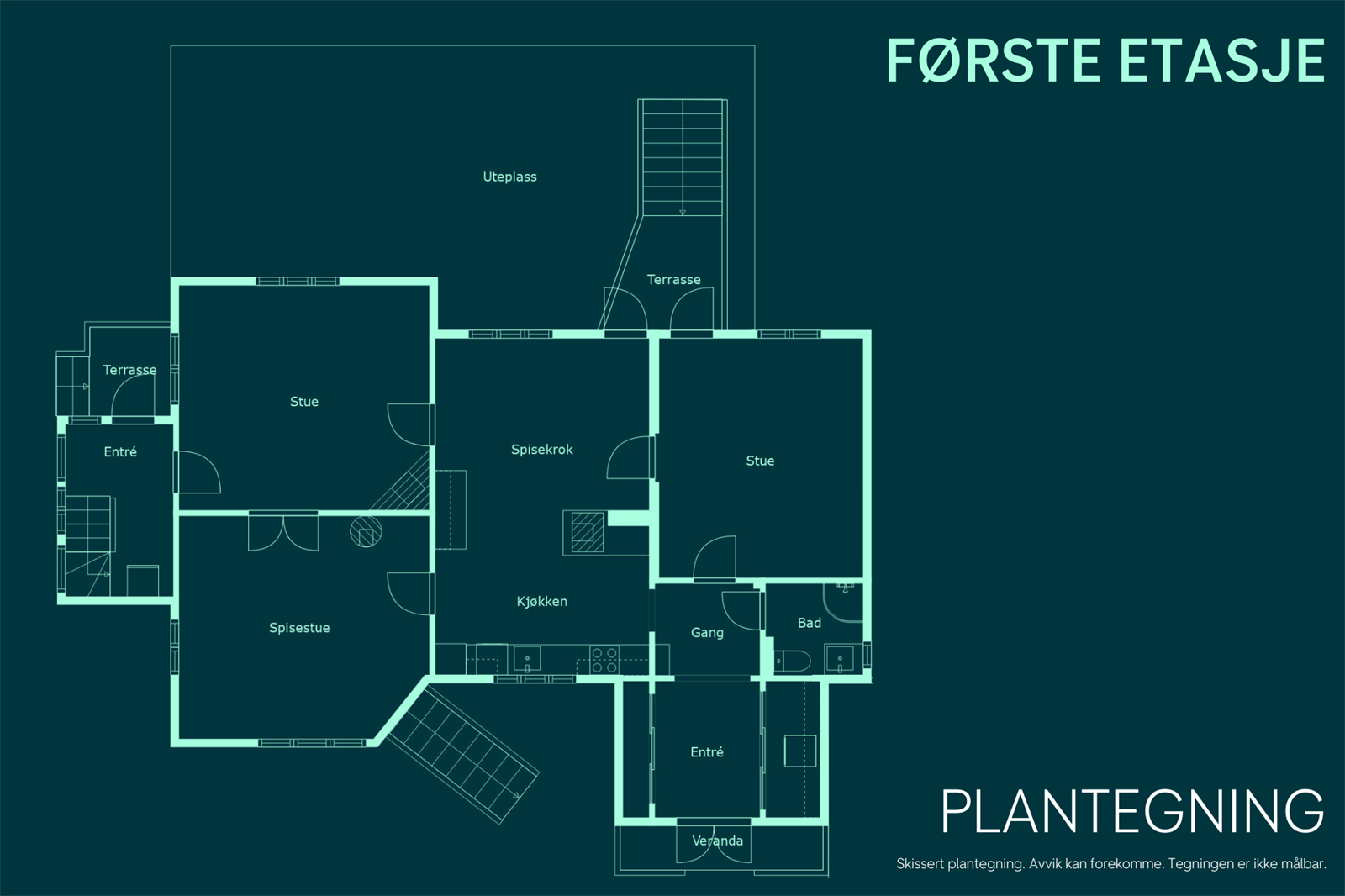 Skissert plantegning av 1.etasje - Velkommen inn. Galleribilde