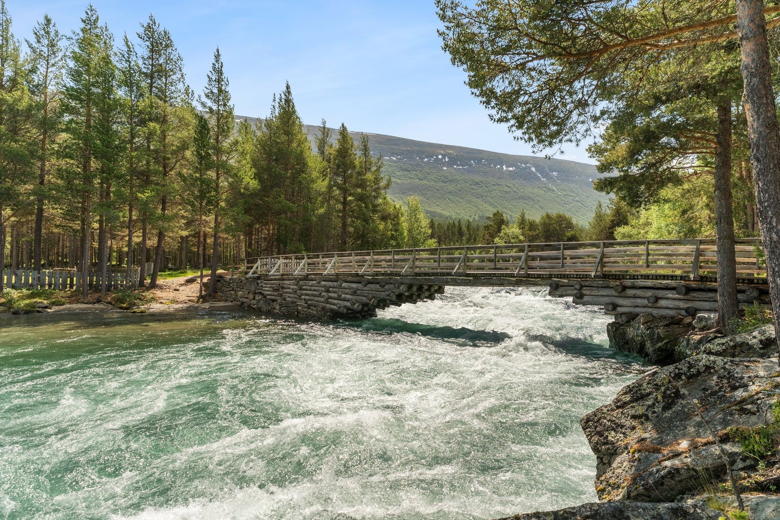 Pålebrua, passeres to hundre meter fra hytta, en vakker plass for fisking og bading Galleribilde