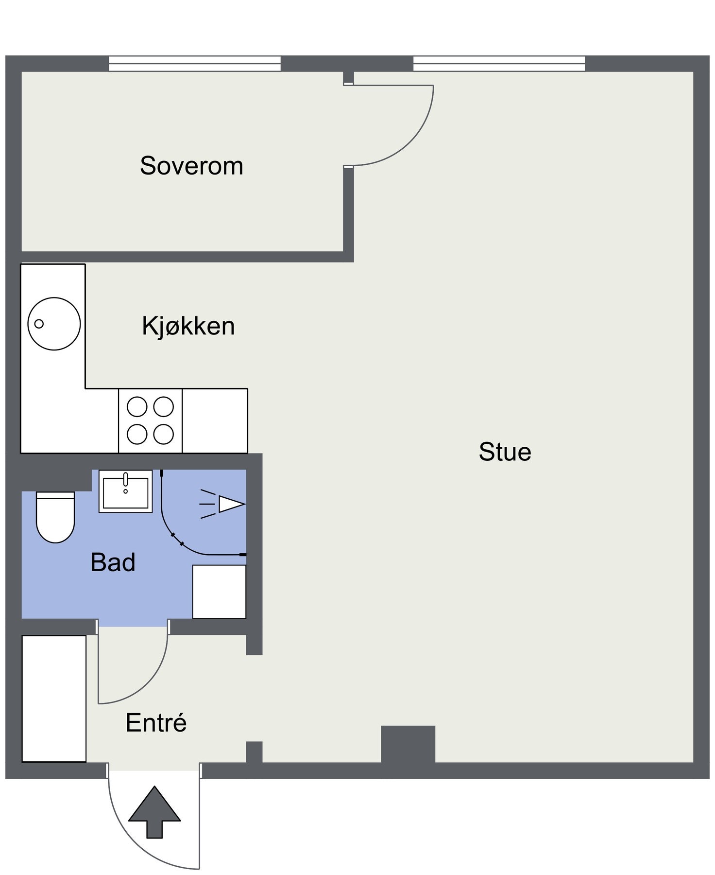Plantegning - alternativ planløsning med soverom Galleribilde