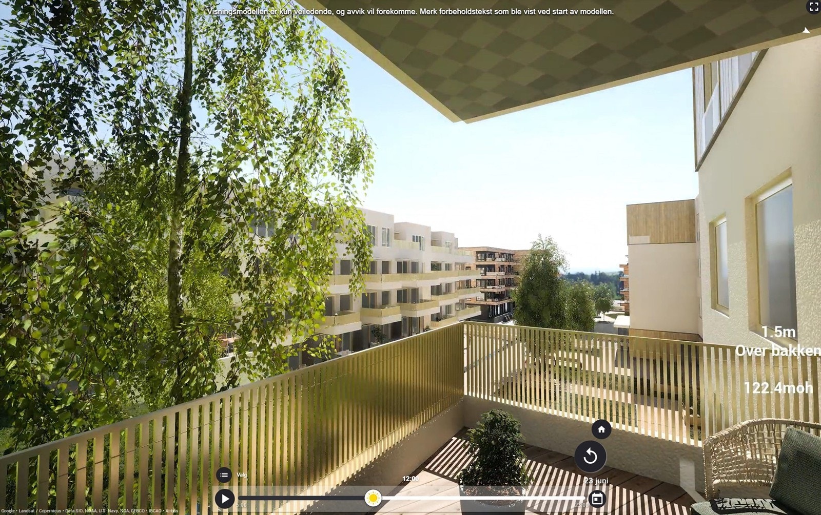 Illustrasjon | Utsikt fra den nordøstvendte balkongen på ca. 8 m². Avvik kan forekomme. Galleribilde