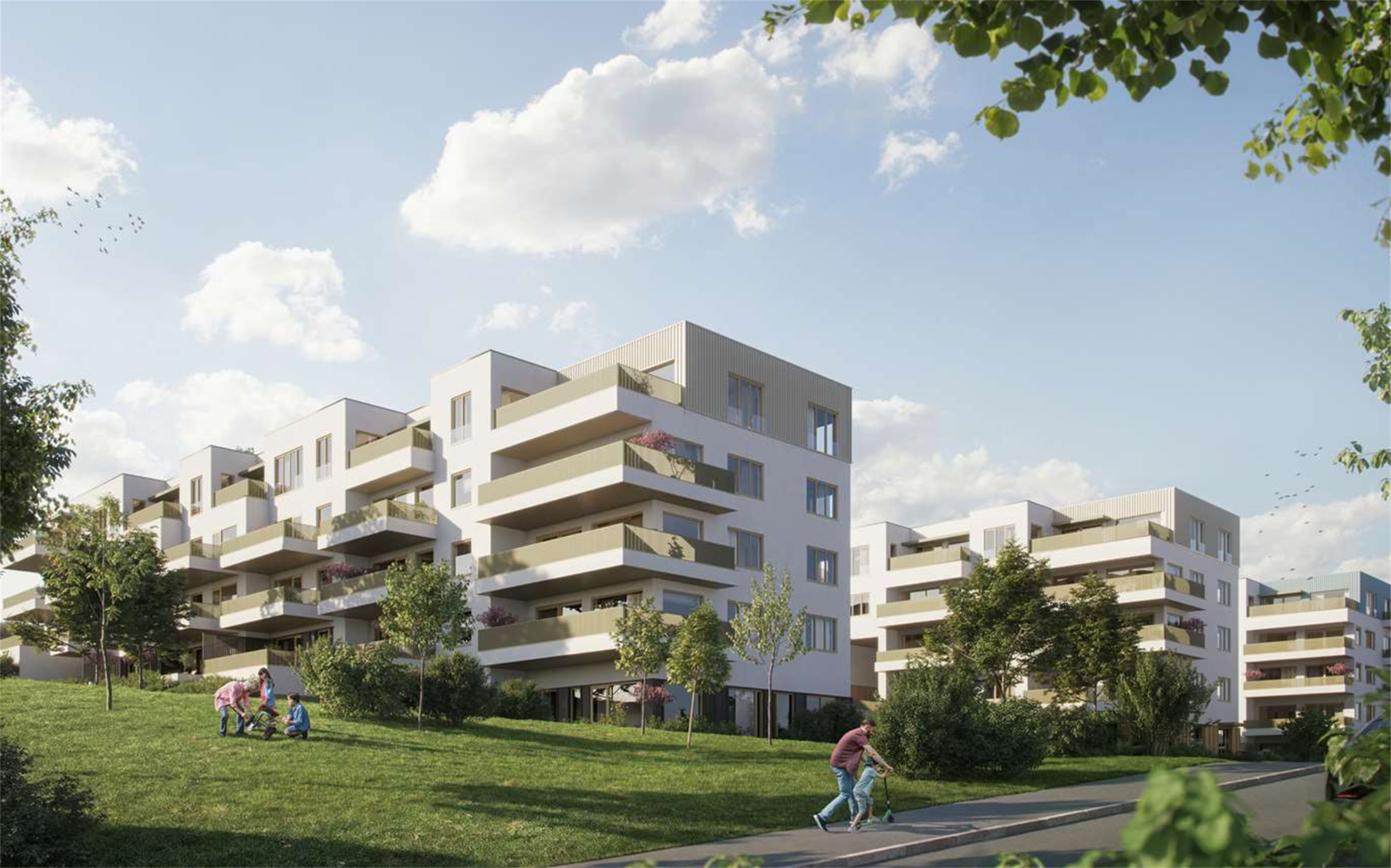 Illustrasjon av fasader | Her ligger man pent til mellom Skaugumåsen bak og Oslofjorden i forkant og med nærhet til både kollektiv inn til Oslo/Drammen eller en spasertur til Asker sentrum. Galleribilde