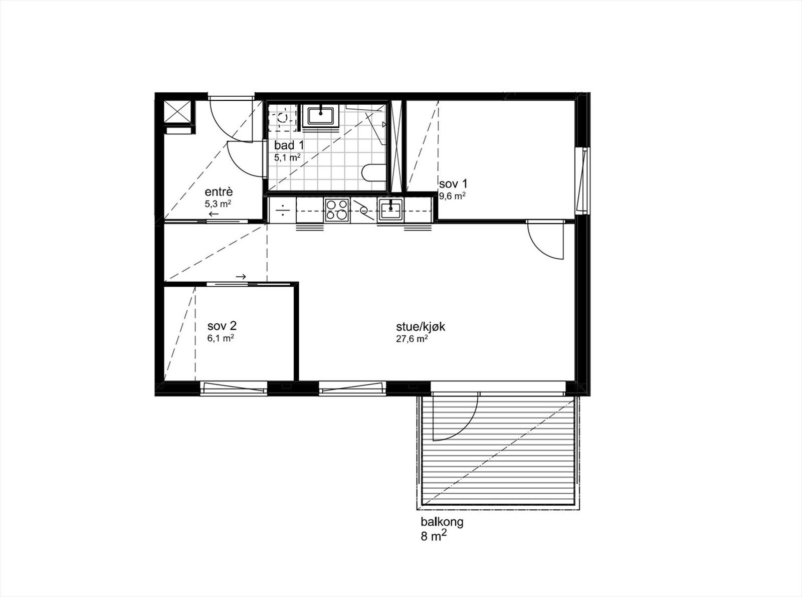 Plantegning fra Utbygger. Det medfølger kjellerbod på ca. 5 m². Galleribilde
