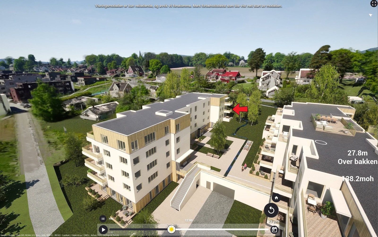 Illustrasjon | Fasade med markering av beliggenhet. Avvik kan forekomme. Galleribilde