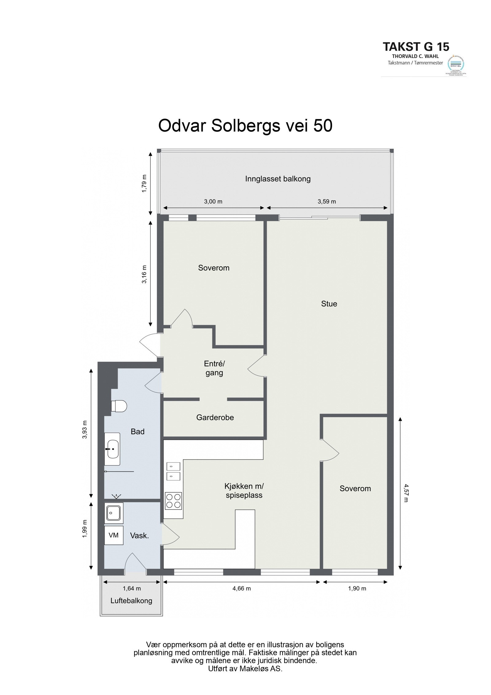 Gjennomgående 3 roms (kan gjøres om til 4 roms) med god planløsning. 12 kvm innglasset balkong i hele bredden og 2 kvm luftebalkong ut fra vaskerom. Galleribilde