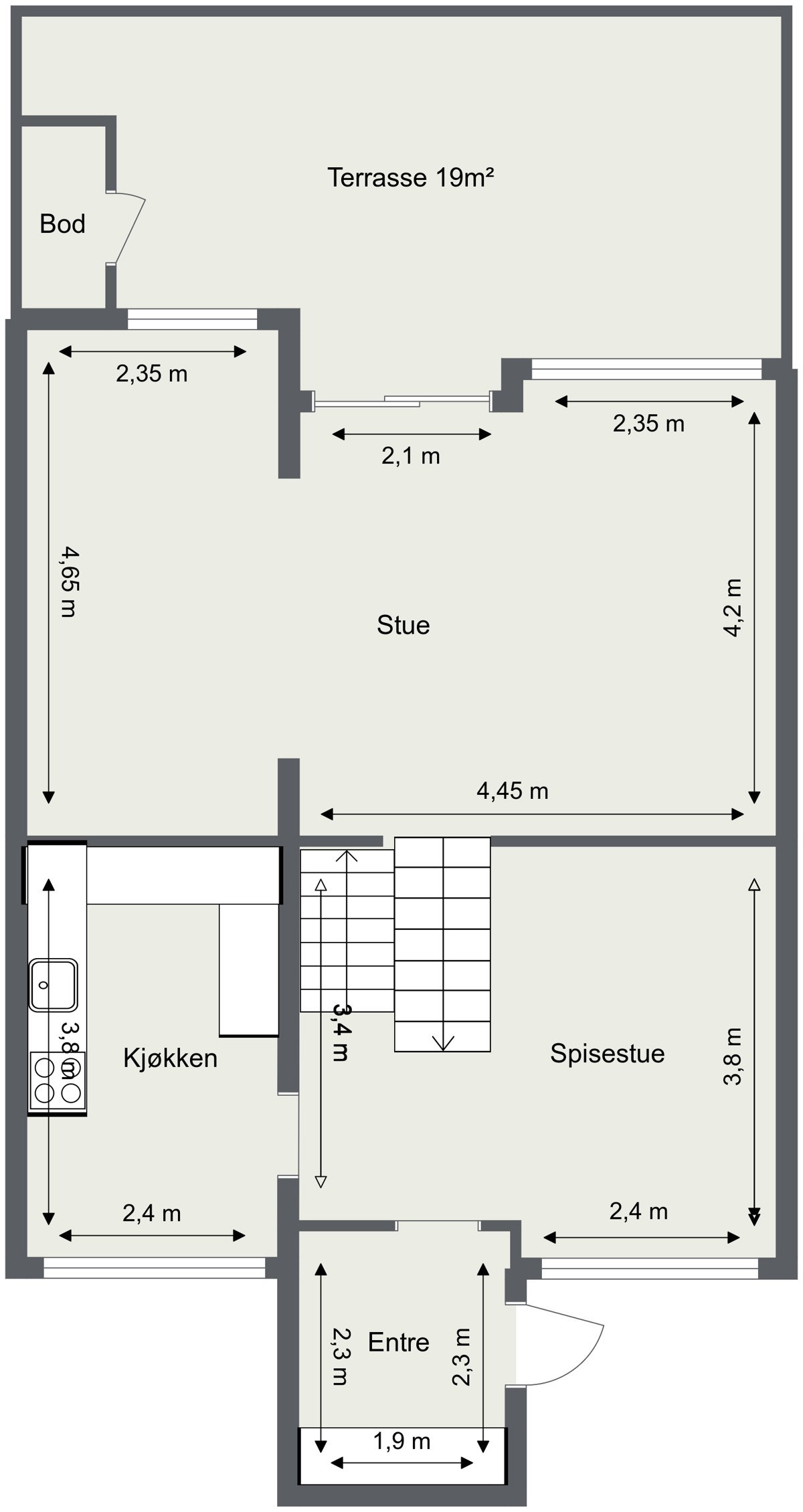 Skisse med mål 2. etg Galleribilde