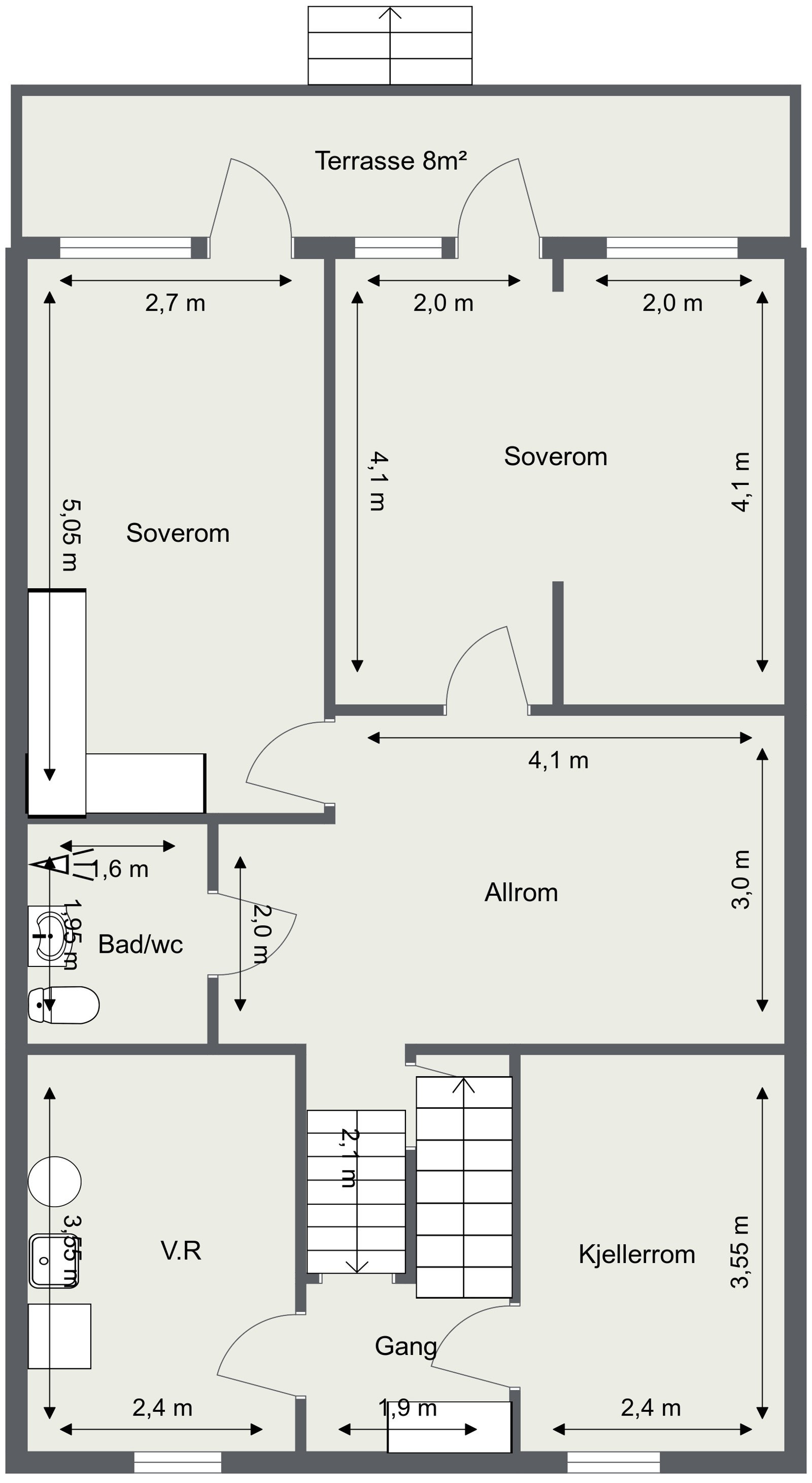 Skisse med mål 1. etg Galleribilde