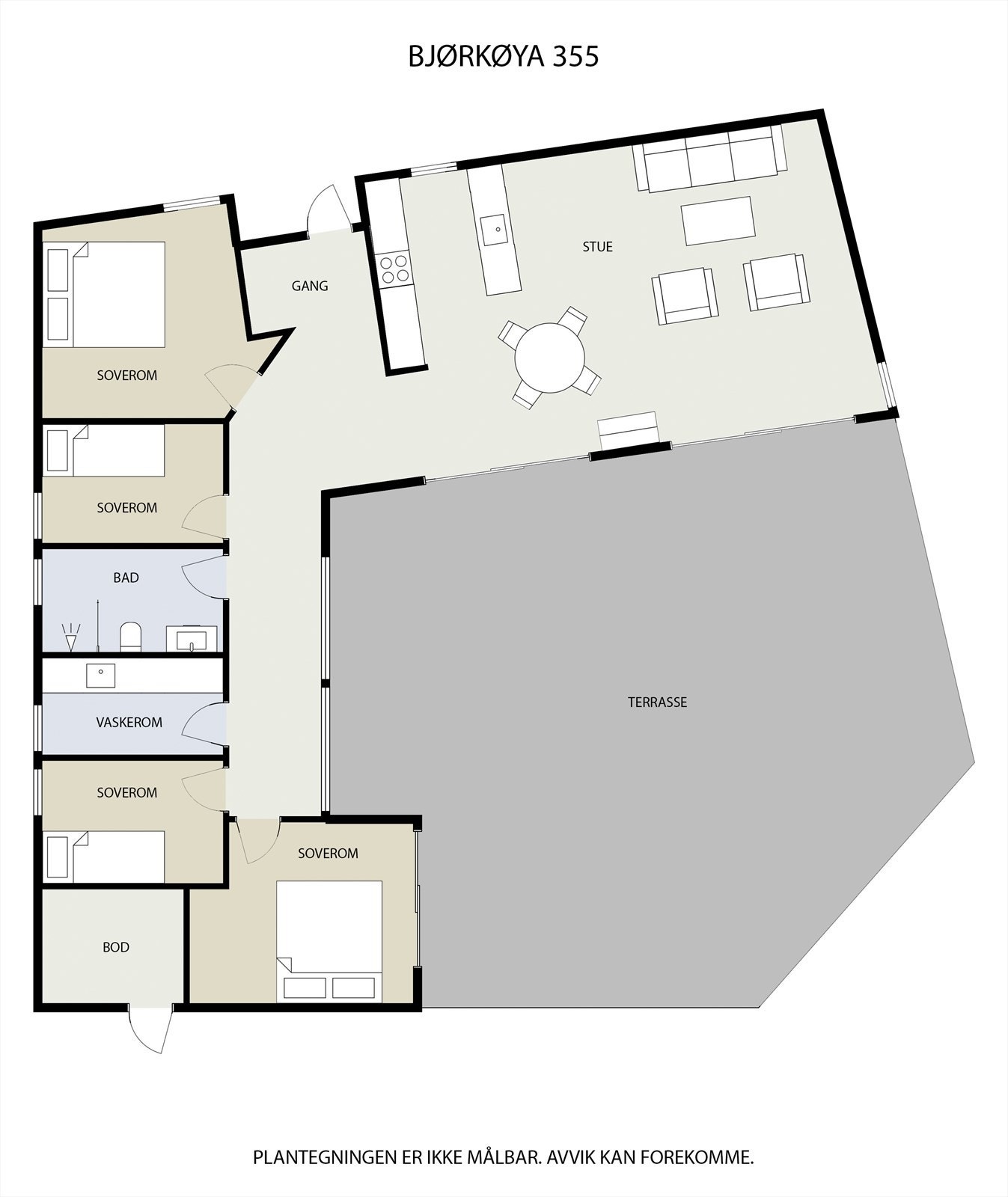 Plantegningen viser en arealeffektiv og god planløsning med alt på ett plan. Galleribilde