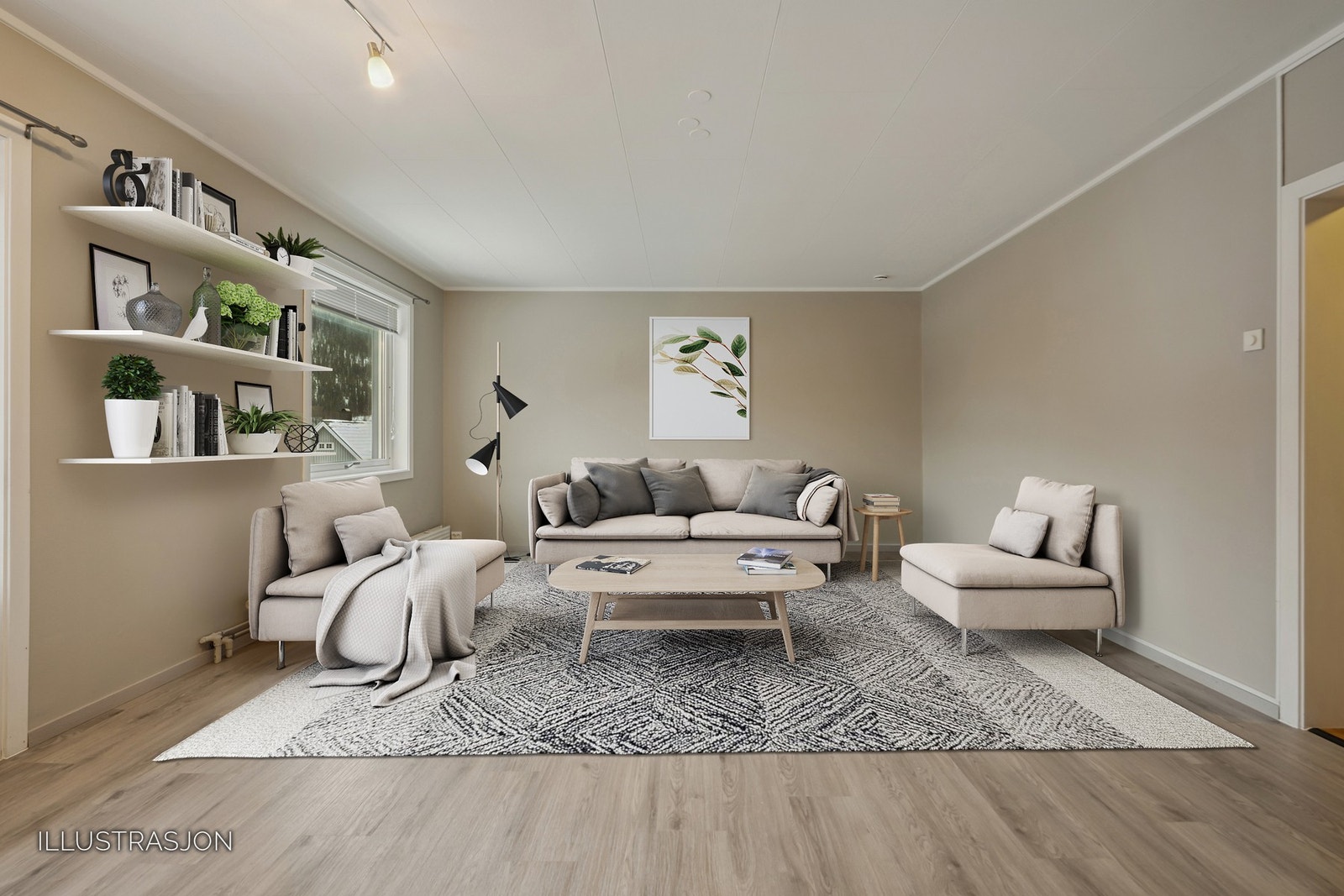 Lys og moderne stue med god plass til både avslapning og sosiale sammenkomster. Galleribilde