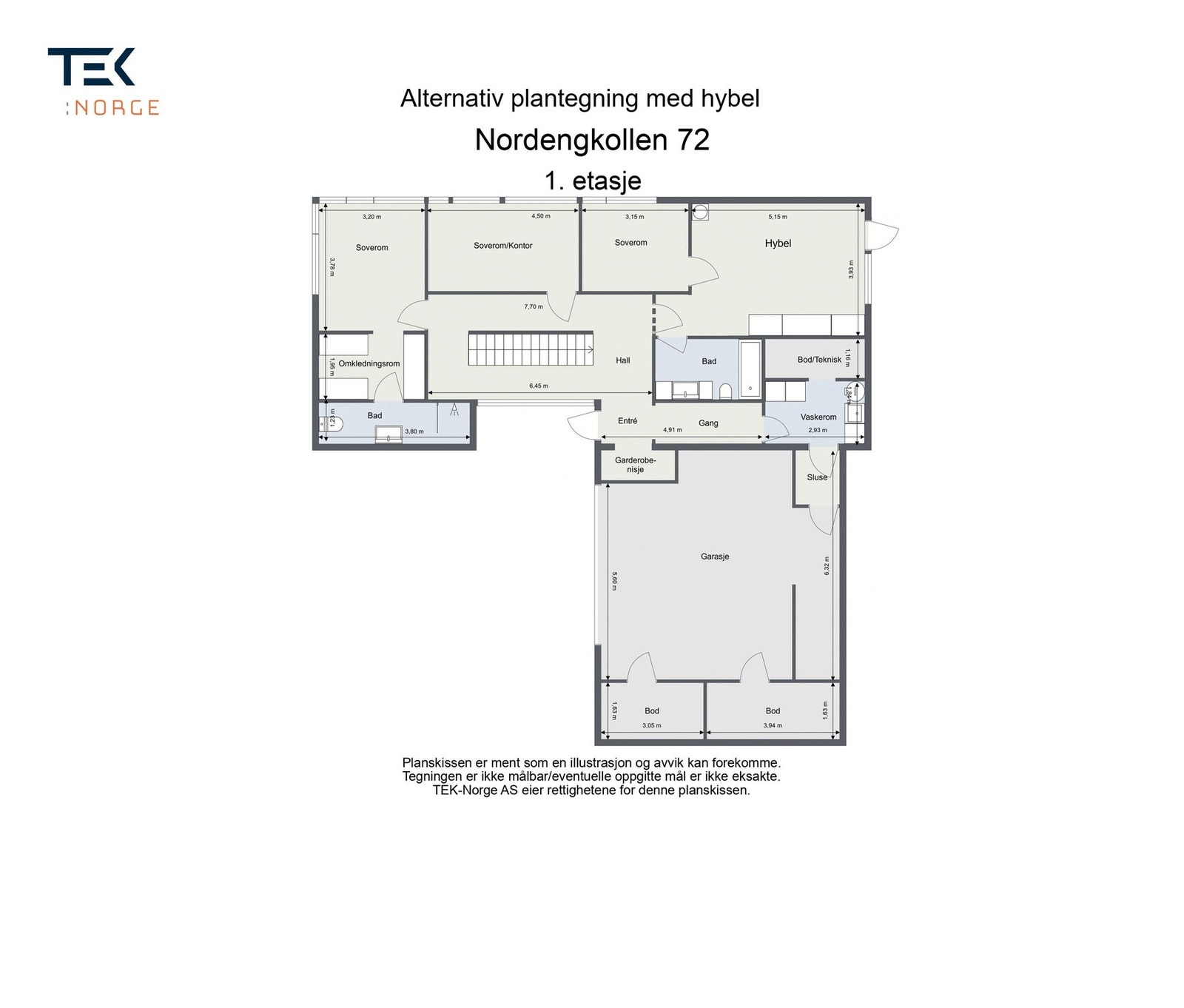 Alternativ plantegning med hybel. Soverommet må ikke inkluderes Galleribilde