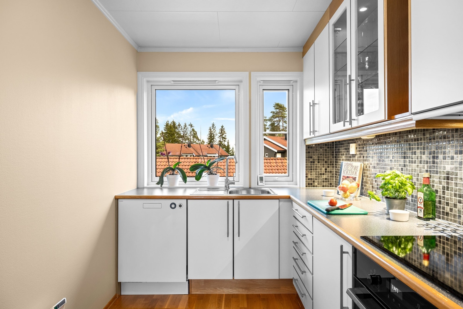 Kjøkkenet er utstyrt med integrert stekeovn, nedfelt induksjonstopp og mekanisk ventilator. Galleribilde