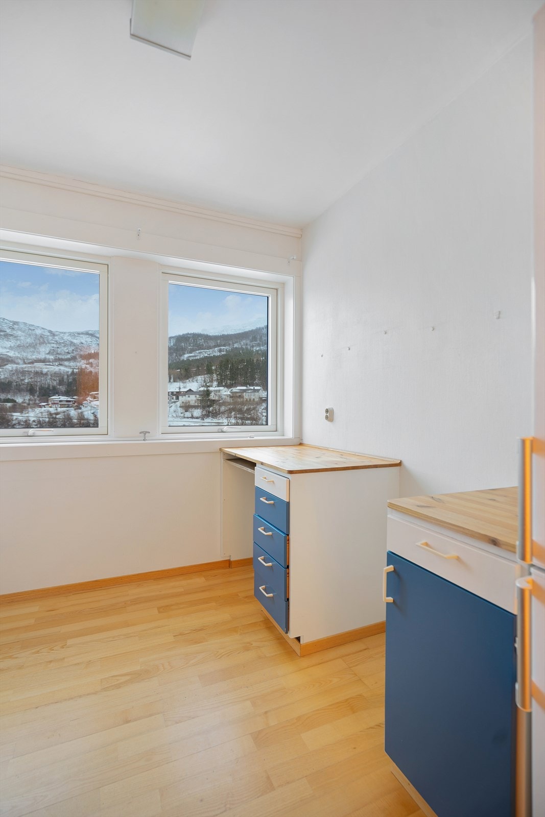 Fra kjøkkenet har du en hyggelig utsikt mot nærliggende natur og boligområdet rundt Galleribilde