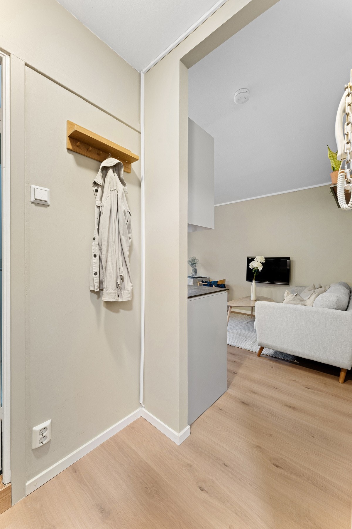 Pen entré med plass for klesoppheng og oppbevaring av sko. Galleribilde