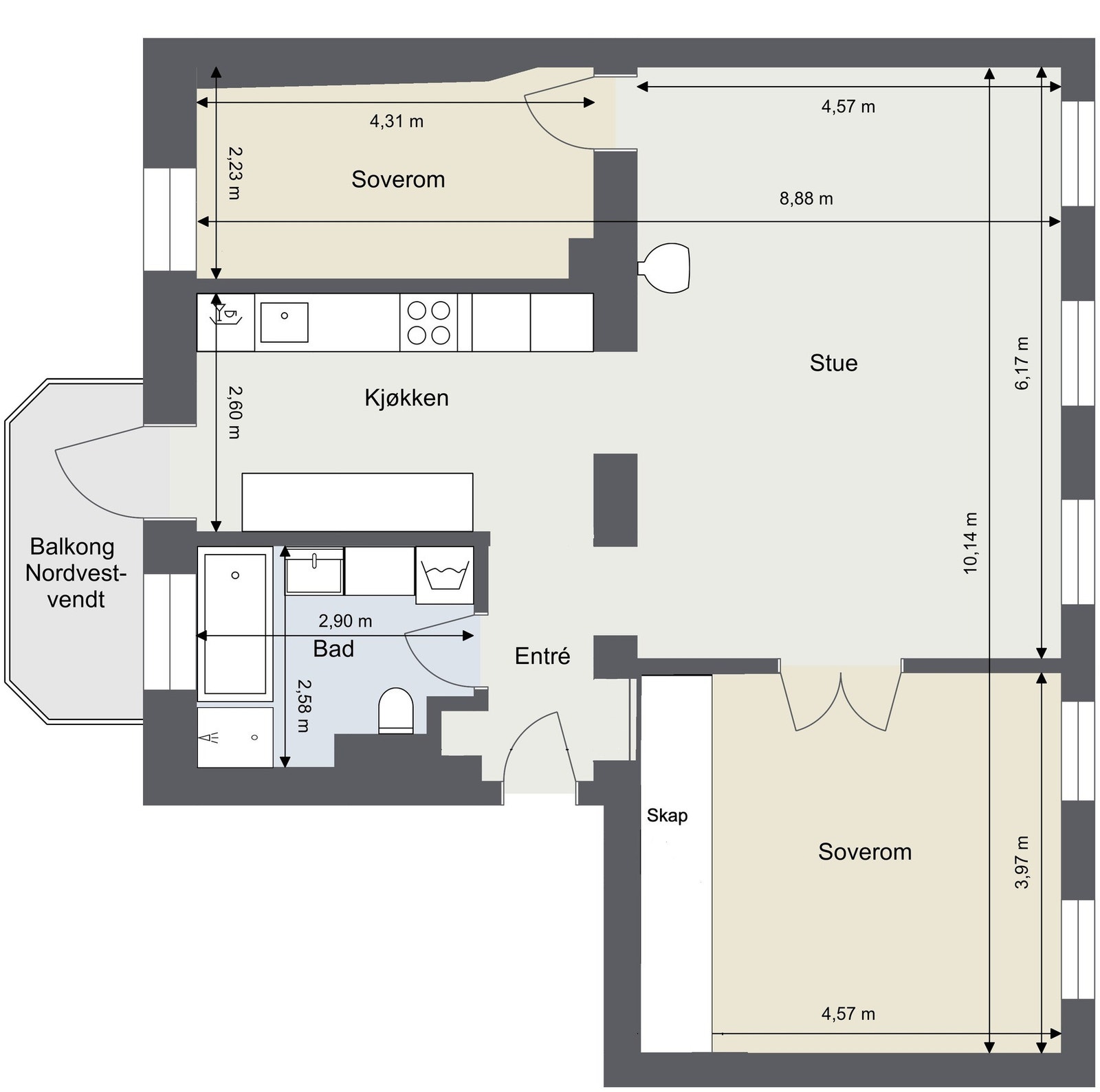 Plantegning med mål. Galleribilde