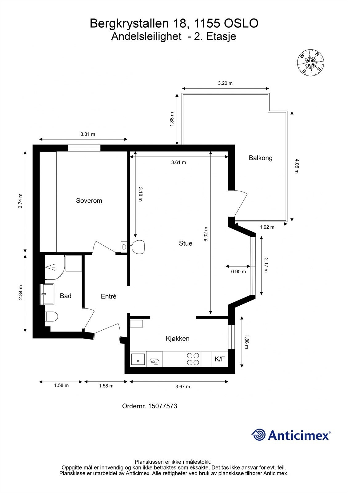 Plantegningen viser en arealeffektiv leilighet med en praktisk og gjennomgående planløsning. Galleribilde