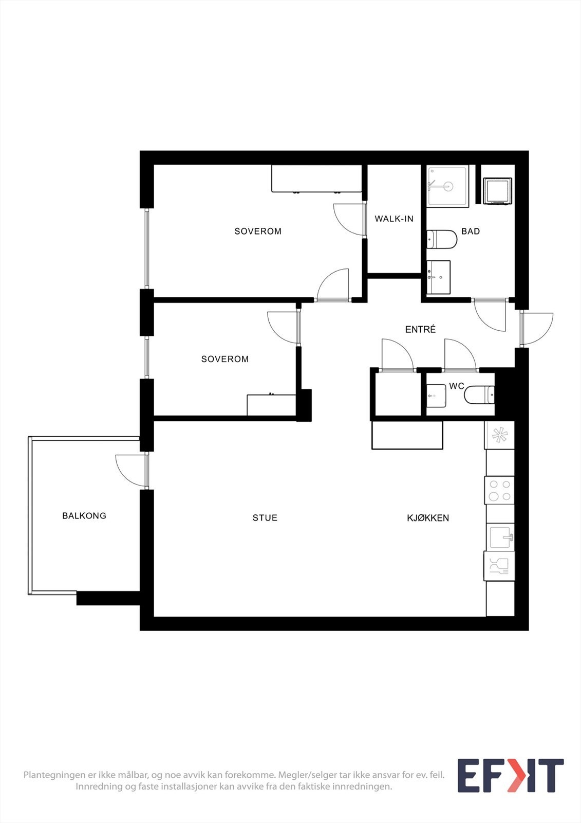 Plantegningen viser en gjennomtenkt planløsning med et internt bruksareal på 77 m². Galleribilde