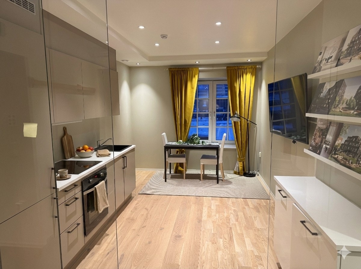 Kjøkken uten showroom toalett. Galleribilde