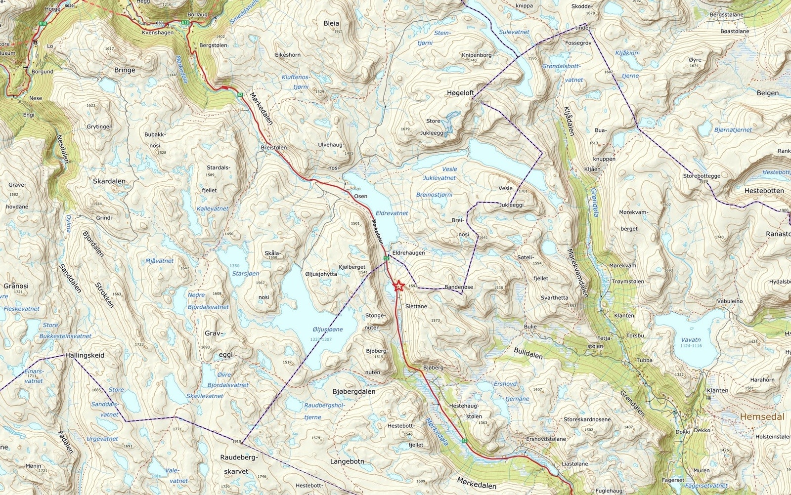 Norgeskart utsnitt Kongevegen 1780. Nydelig fjellheim med topptur året rundt på alle kanter. Galleribilde