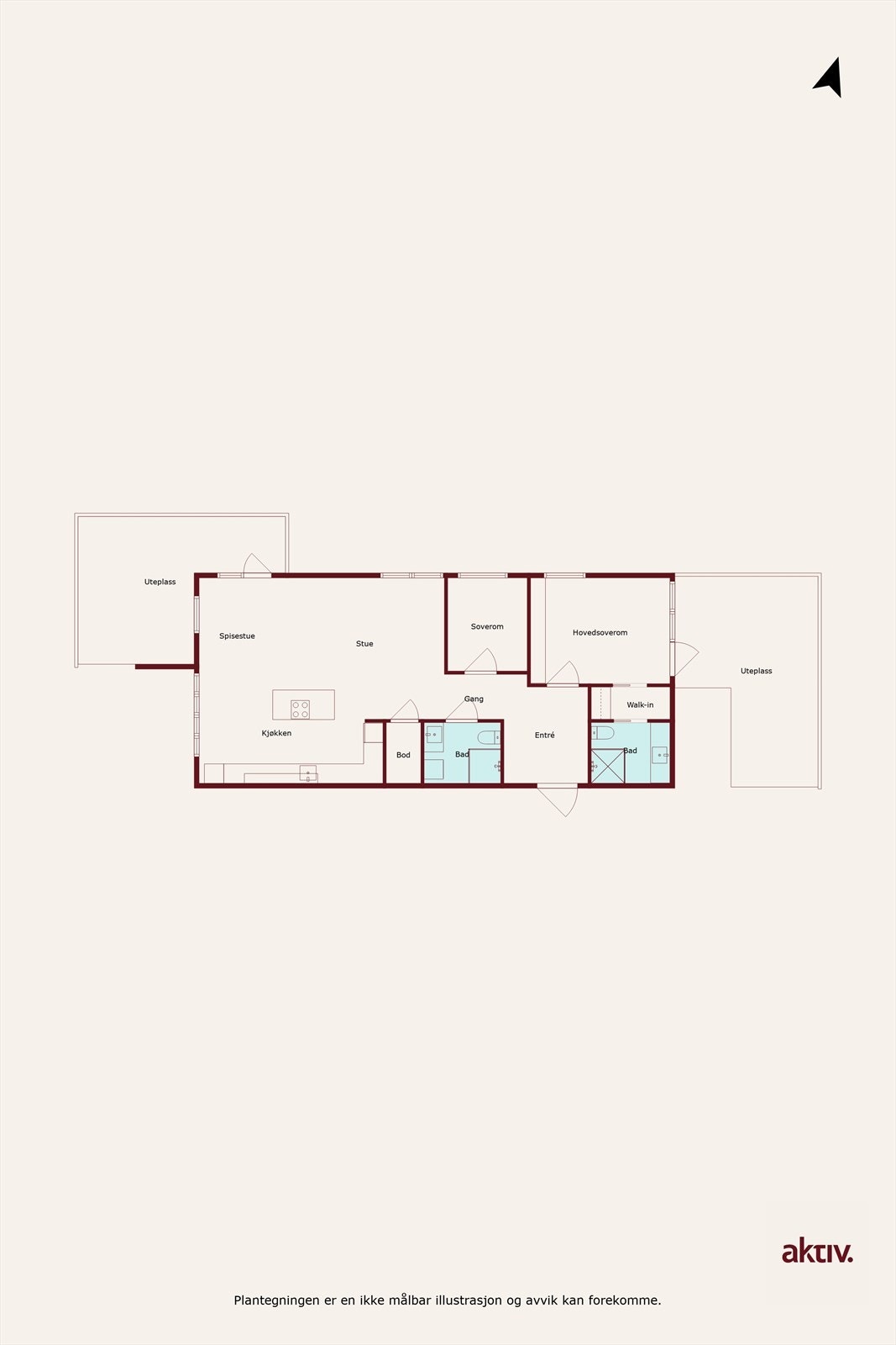 Plantegning. Leiligheten har en meget effektiv planløsning. Mulighet for å lage et 3. soverom. Galleribilde