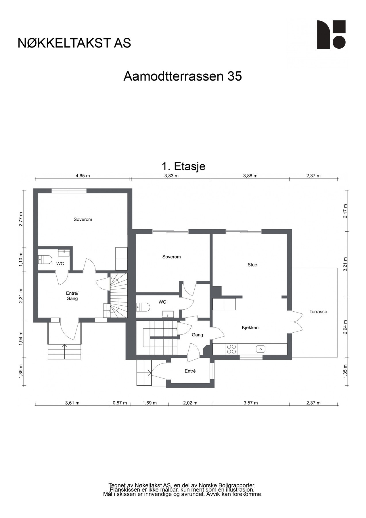 Plantegning av første etasjen for hoveddel og utleiedel. Galleribilde
