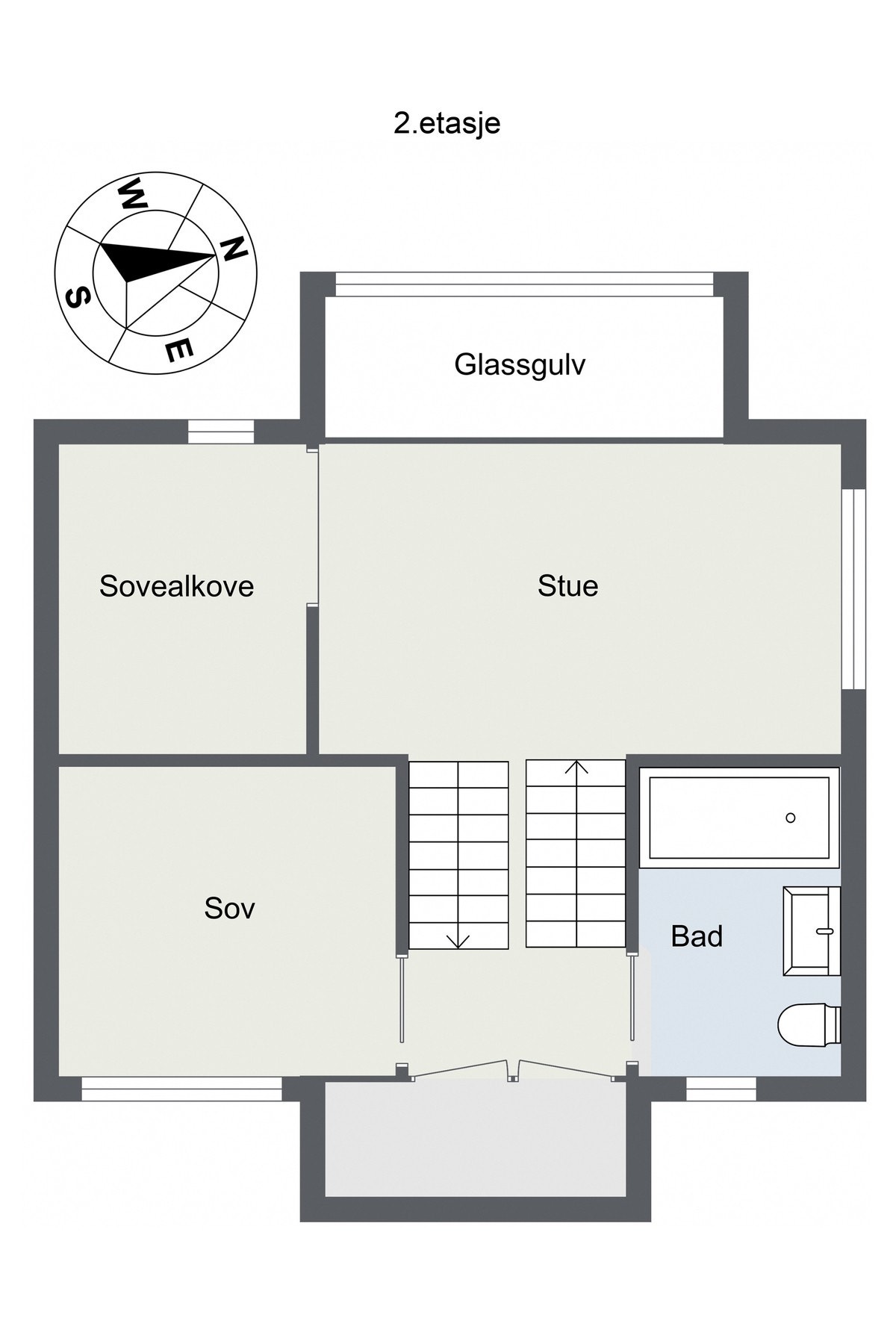 Planskissen 2 etasje viser plan 2,5 med loftstue og soverom, samt plan 2 med soverom og bad. Galleribilde
