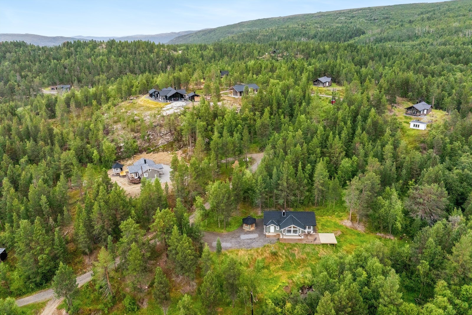 Dronefoto av hyttefeltet. Galleribilde