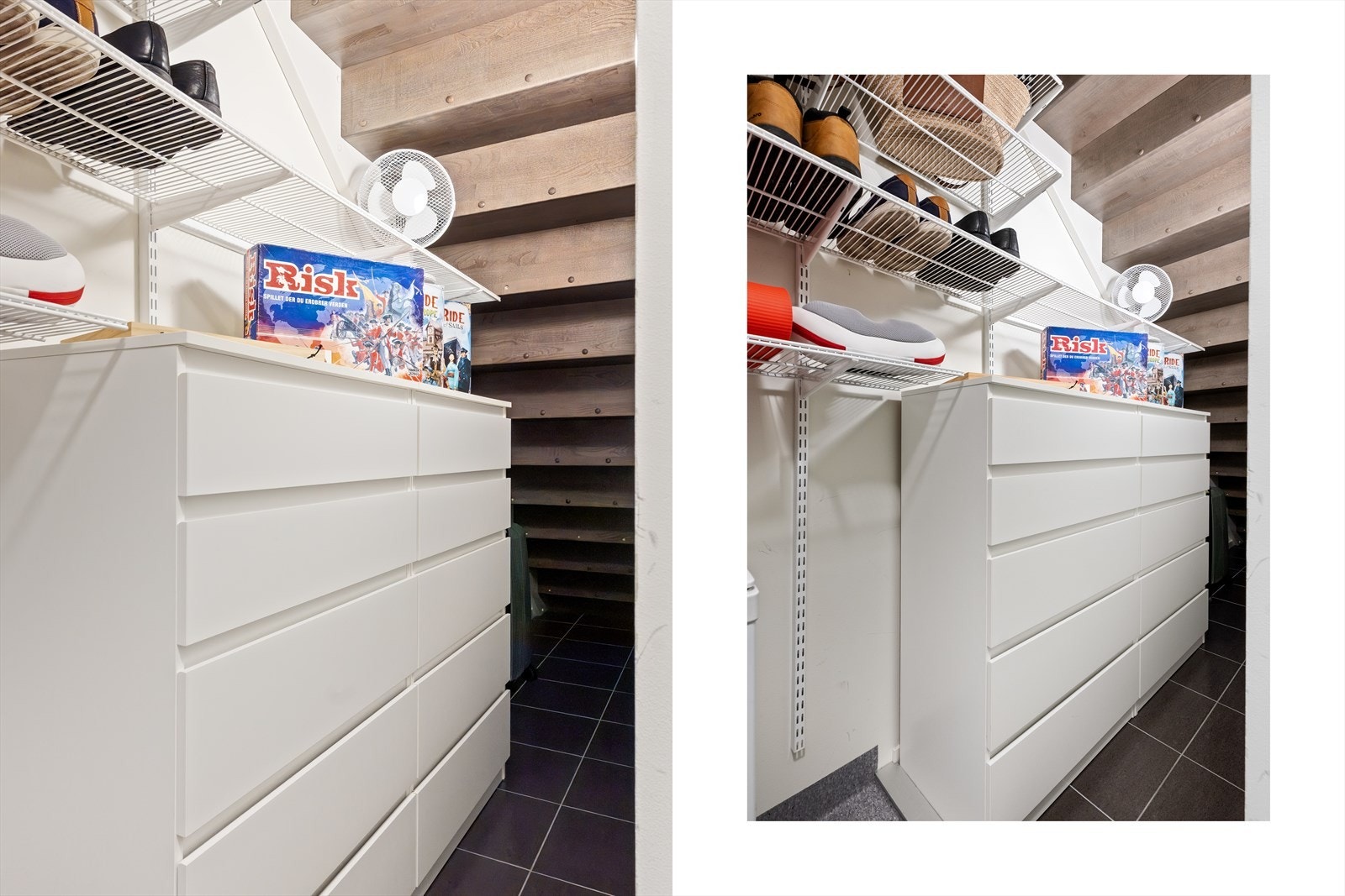 Praktisk bod under trappen med godt med oppbevaringsplass. Galleribilde