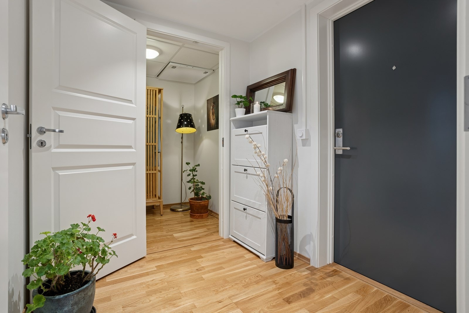 Entréen fungerer som et knutepunkt til resten av leiligheten. Galleribilde