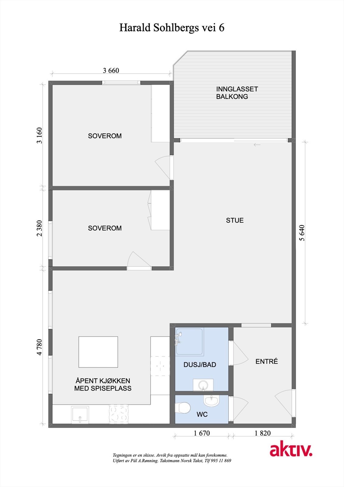 Plantegning. Boligen disponerer også en kjellerbod på 6,4 kvm og en bod i samme etasje som boligen på 1,2 kvm. Galleribilde
