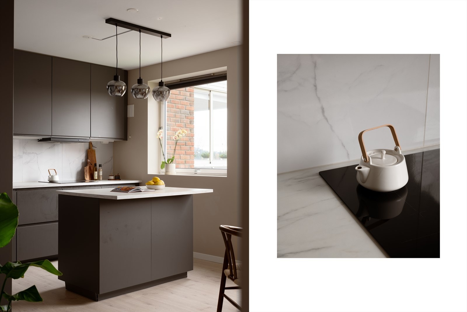 Et stilrent og moderne kjøkken som virkelig fremstår som boligens smykke, her får du godt med skap- og benkeplass. Galleribilde