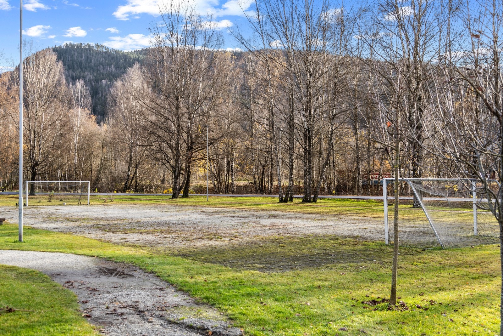 Ved siden av boligen er det et grøntområde med fotballbane. Galleribilde