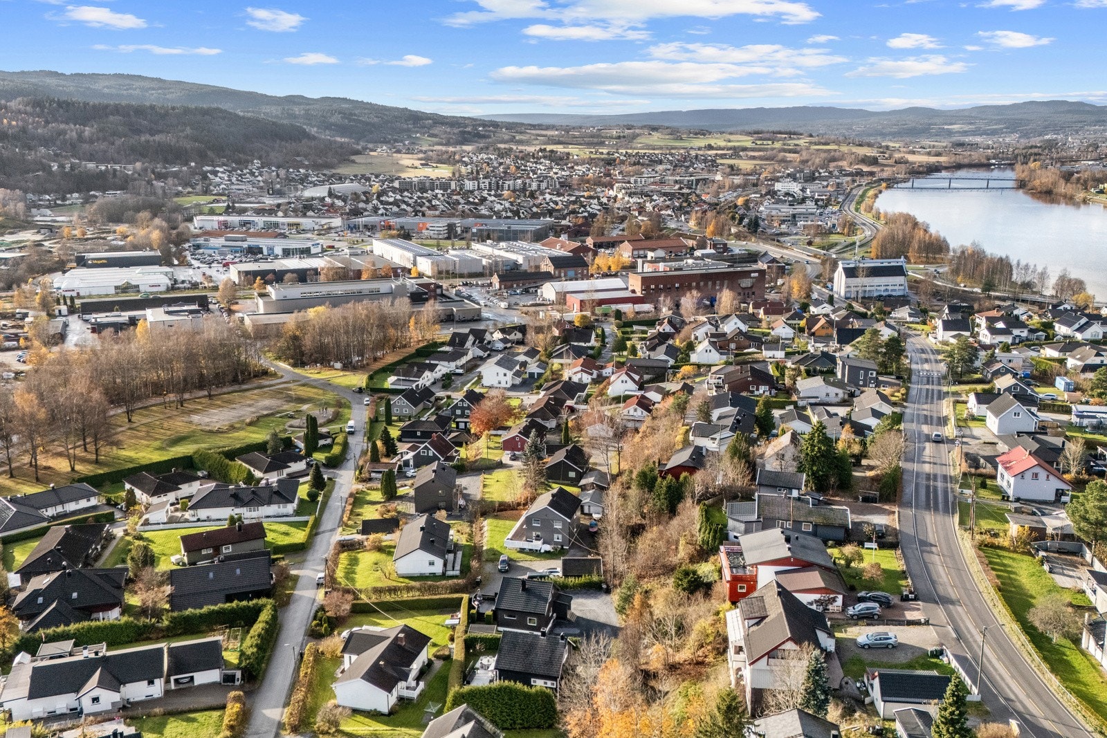 Dronefoto som viser nærområdet. Galleribilde