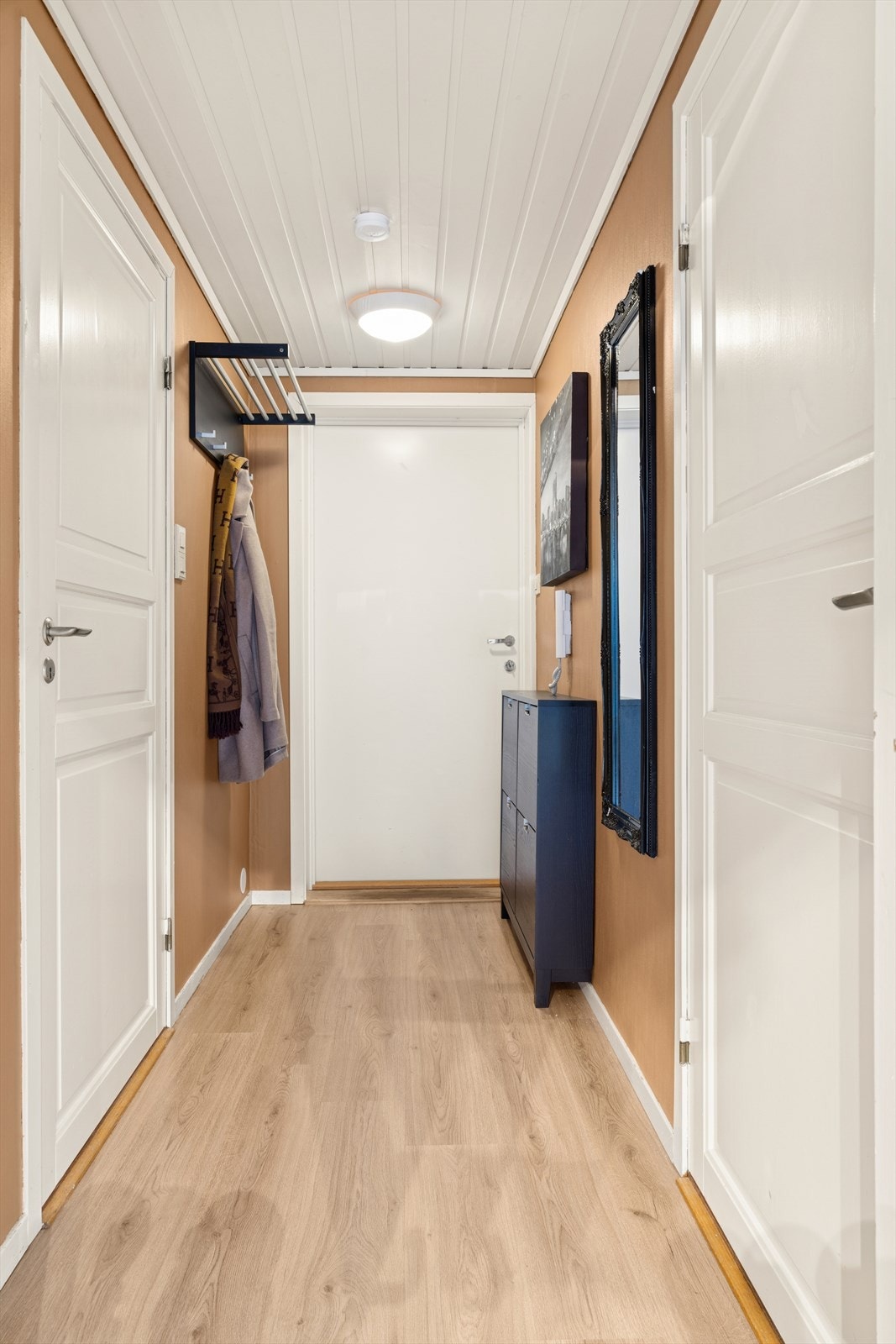 Trivelig og luftig gang som ønsker deg velkommen inn, god plass til å henge fra seg ytterklær. Porttelefon. Galleribilde