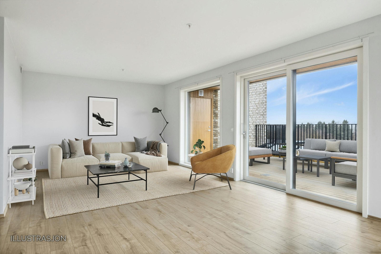 Stuen er i vinkel bort fra kjøkkenet Galleribilde