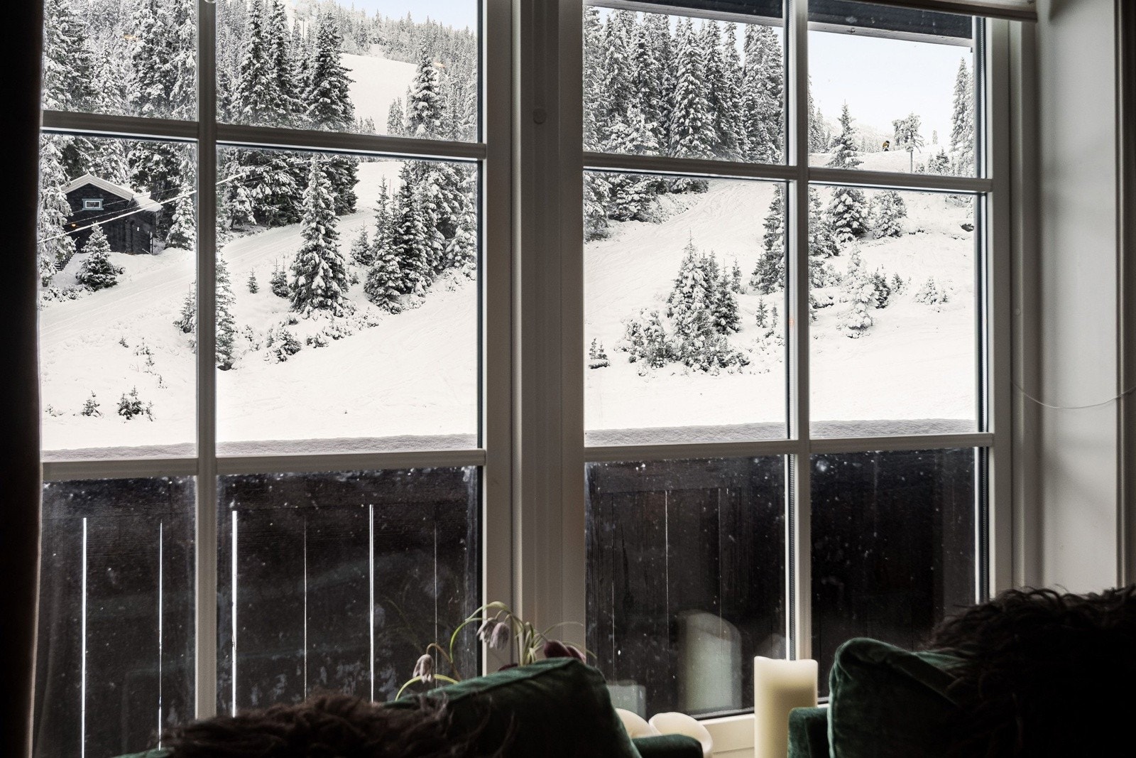 Store vindusflater gir rikelig med naturlig lys og fin utsikt mot uteområdet. Galleribilde