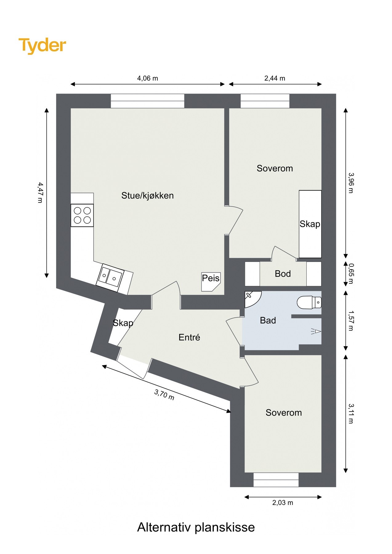 Alternativ plantegning. Det tas forbehold om at foreslått omgjøring lar seg gjennomføre. Galleribilde