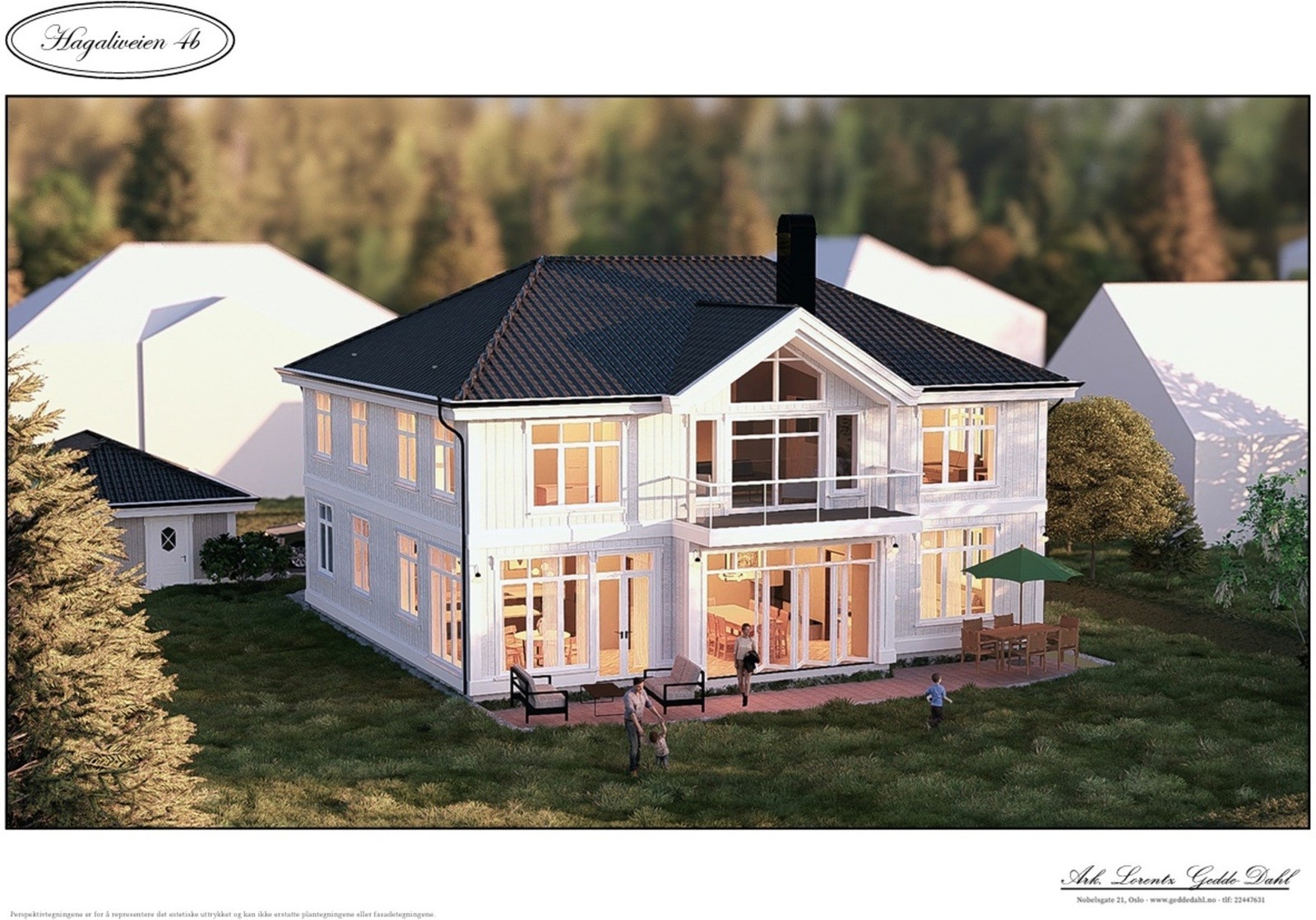 Det er godkjent rammetillatelse på arkitekttegnet enebolig over to plan med bruksareal på 311 kvm Galleribilde