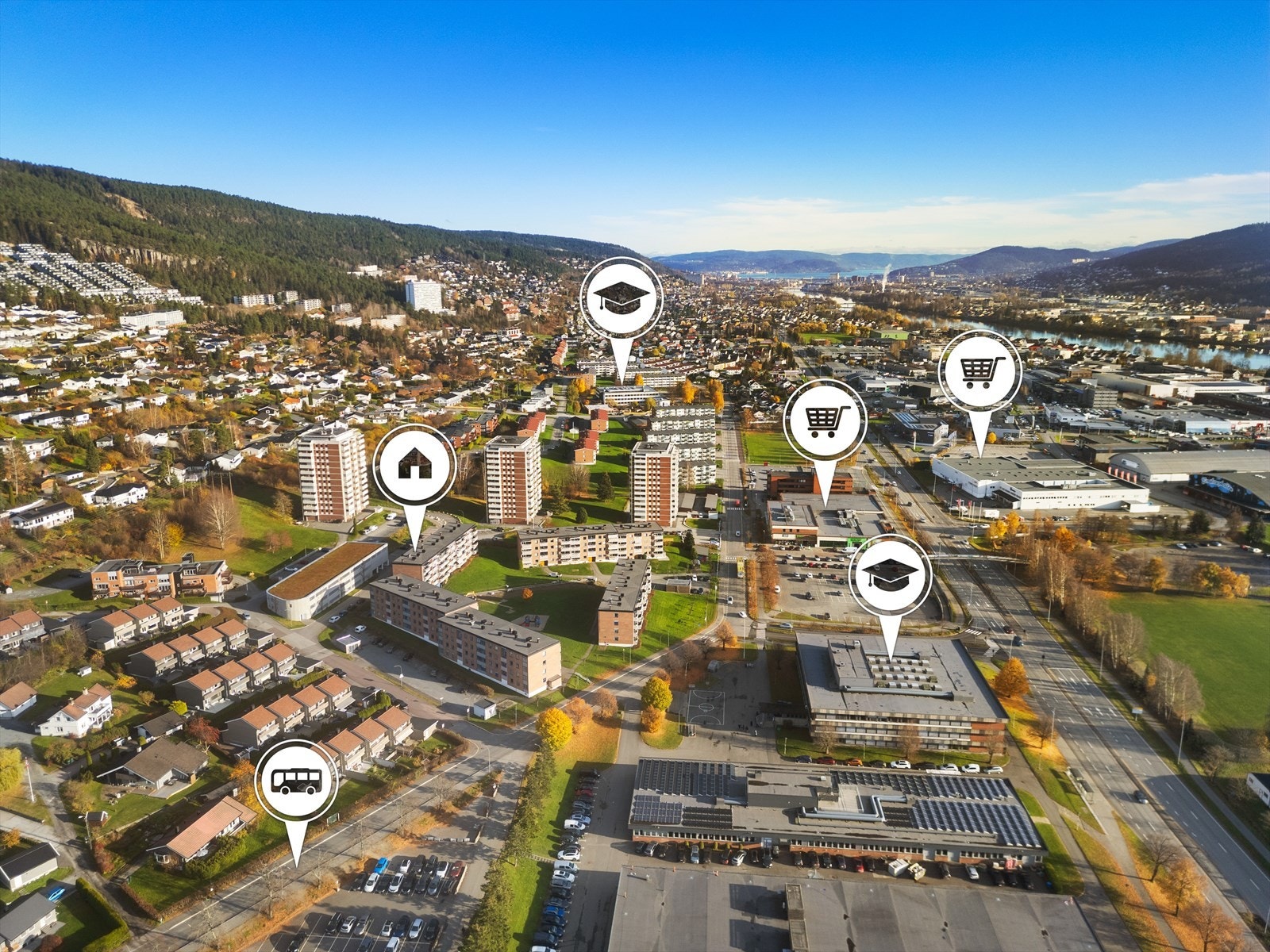 Bussholdeplass, skole, KIWI XL med mer i umiddelbar nærhet fra boligen. Galleribilde