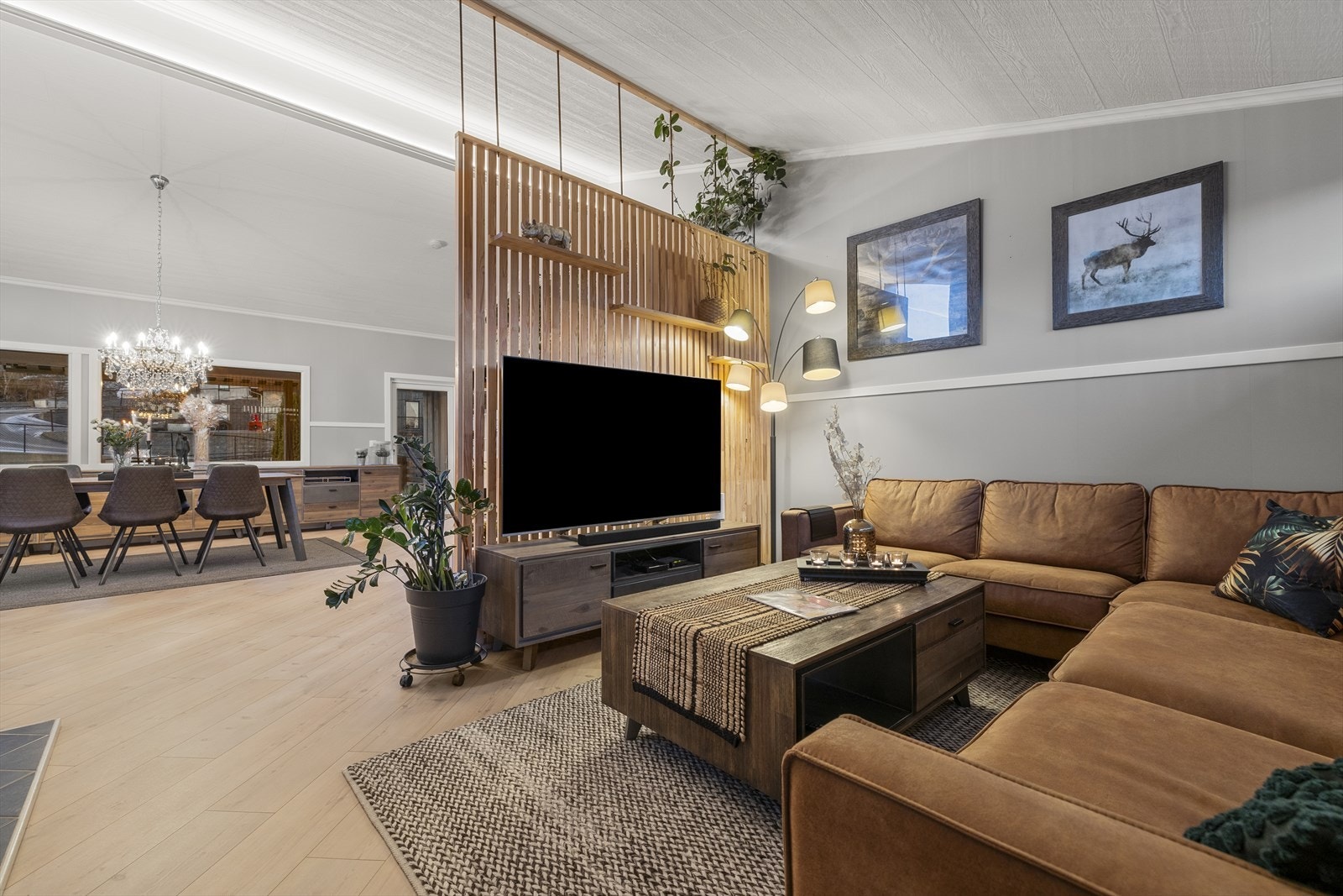 Stuen har god plass for en romslig sofagruppe. Galleribilde