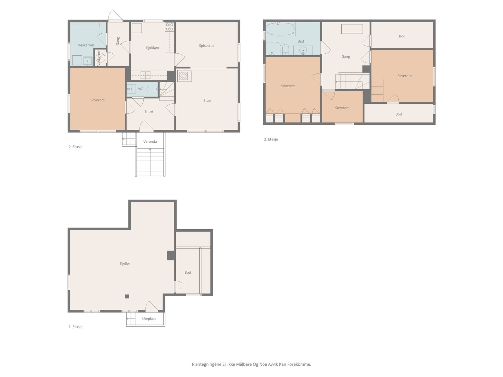 Plantegning over alle etasjer i boligen. Galleribilde