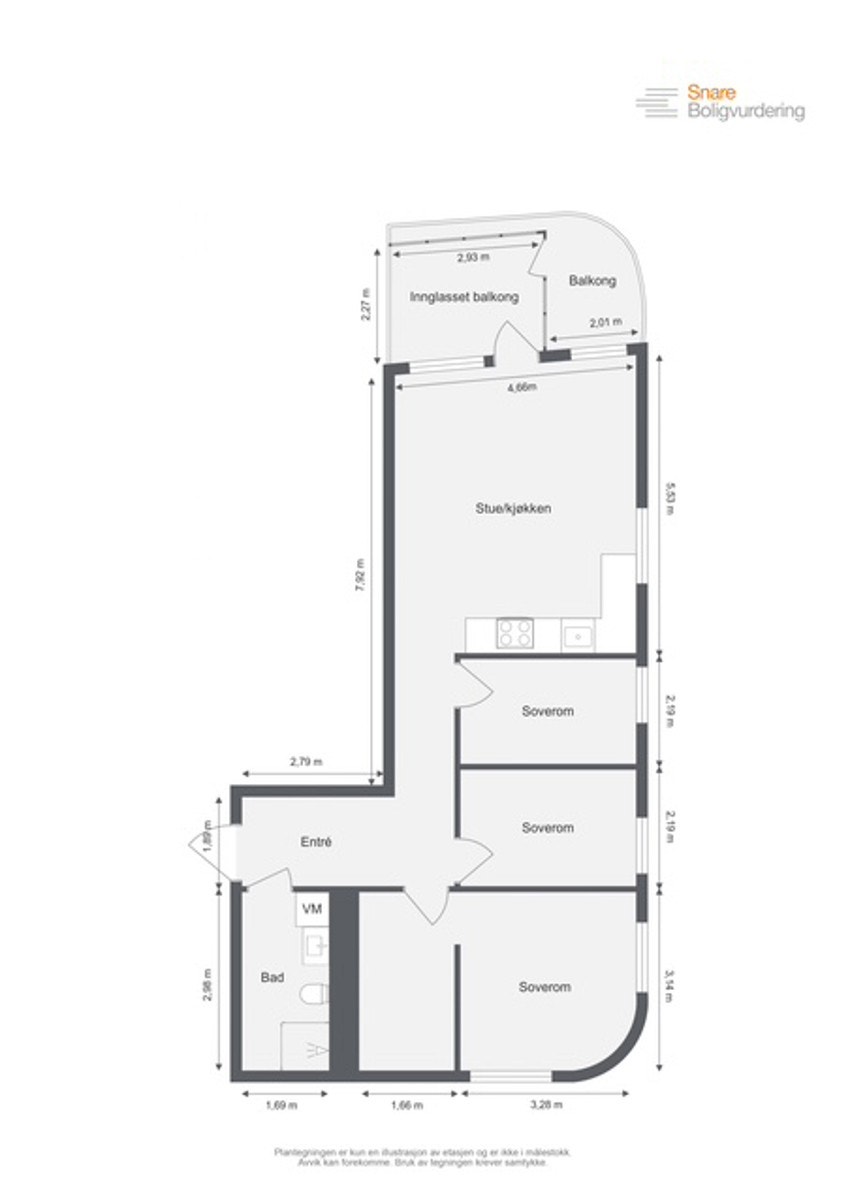 Plantegning - Leiligheten disponerer i tillegg en kjellerbod på 5 kvm. Galleribilde