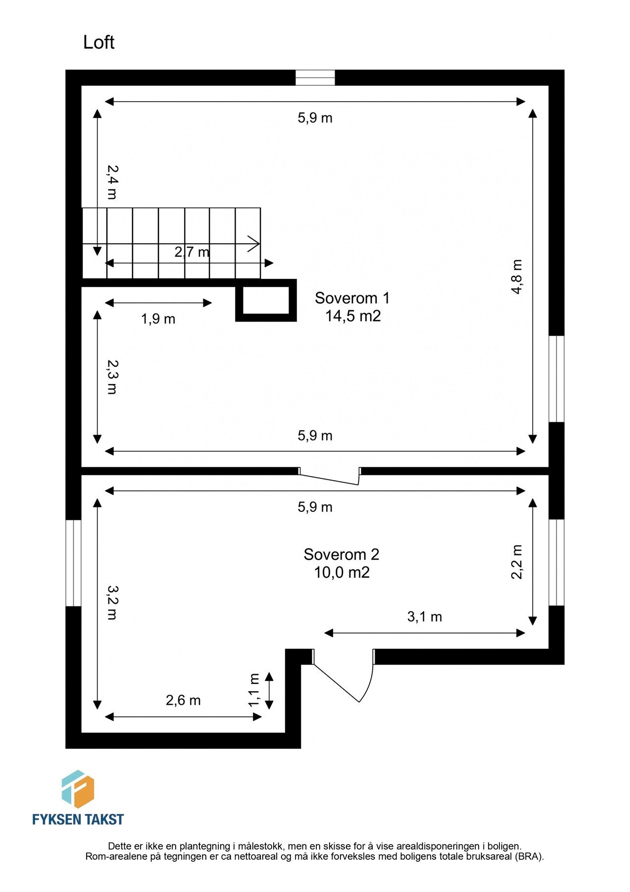 Målsatt plantegning loftsetasje. Galleribilde