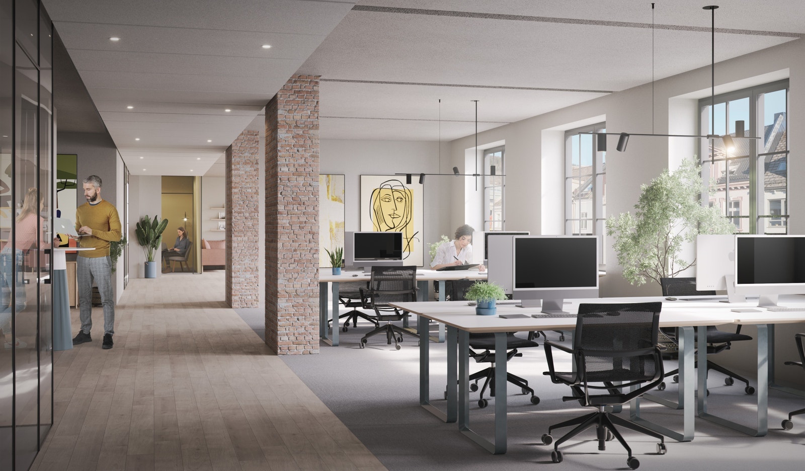 Åpen landskap:
Et utdrag fra plan 3 eller 4 hvor man jobber i åpen landskap Galleribilde