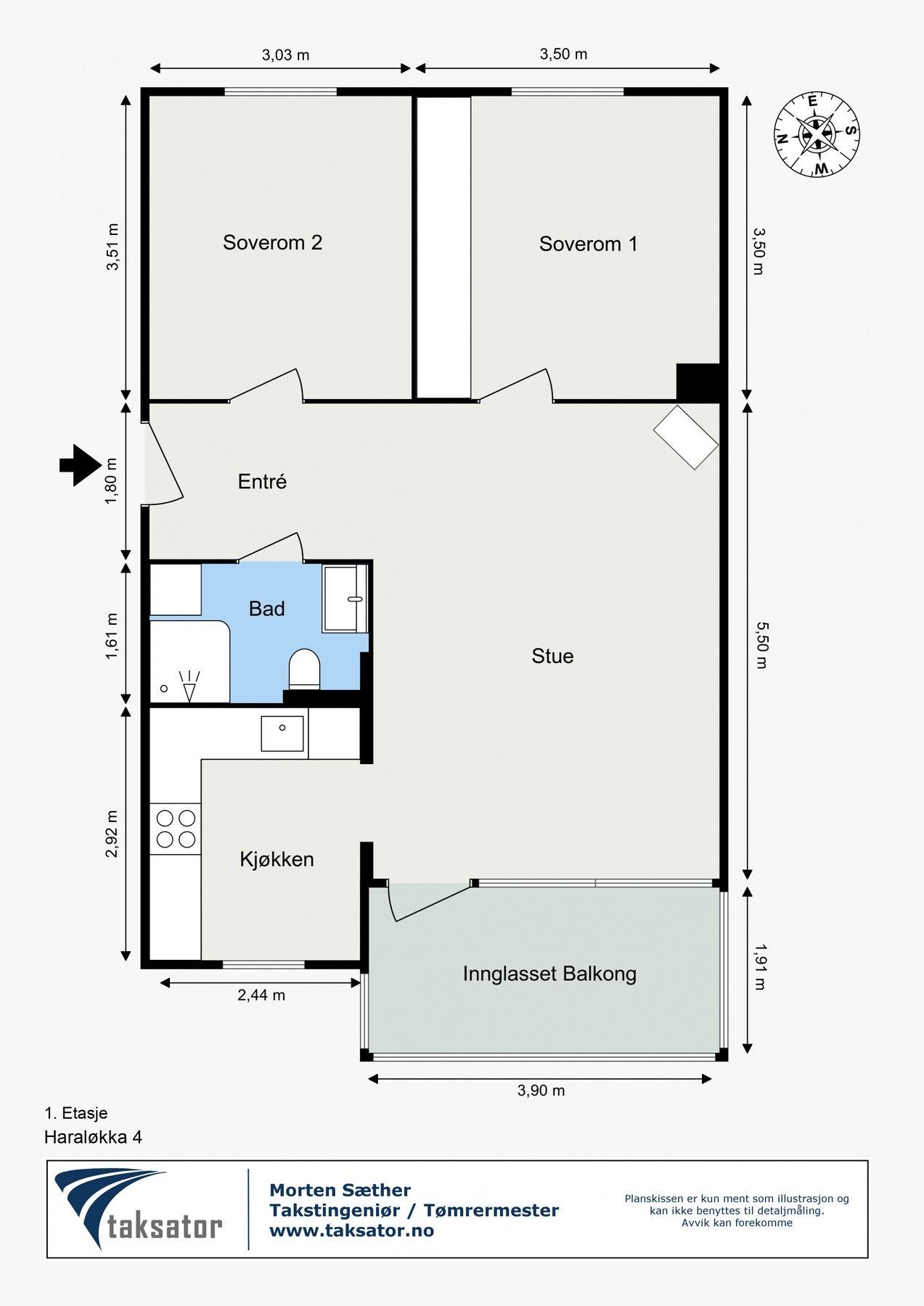 Plantegning - Leiligheten ligger i høy 1. etasje, med enkel adkomst via få trappetrinn. Galleribilde