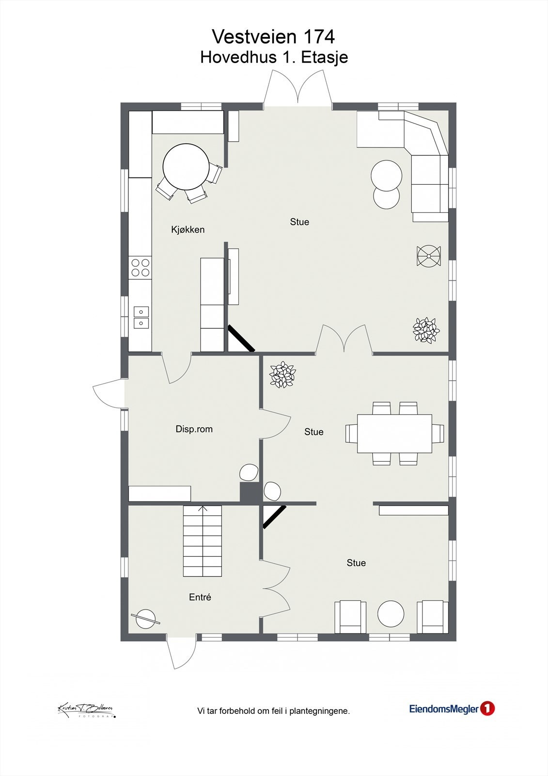 Plantegning 1.etg. hovedhus Galleribilde