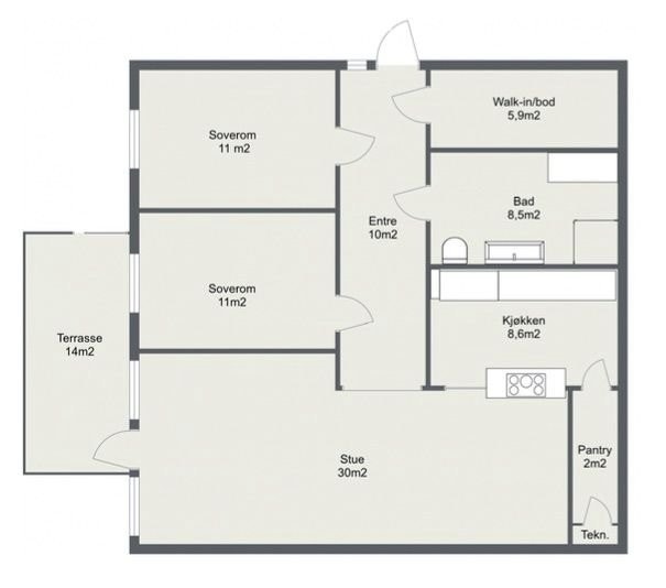 Denne leiligheten har en eksepsjonelt god planløsning. Galleribilde