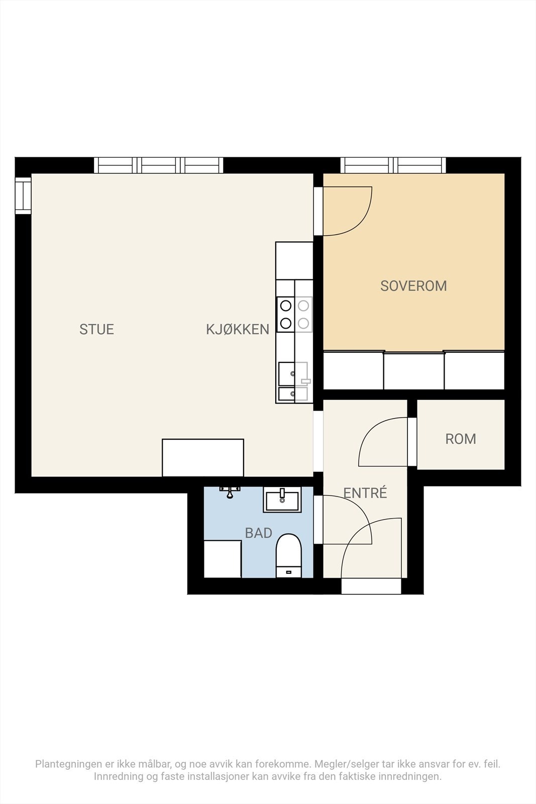 Planløsningen er supereffektiv der boligens 39 kvm er godt utnyttet. Galleribilde