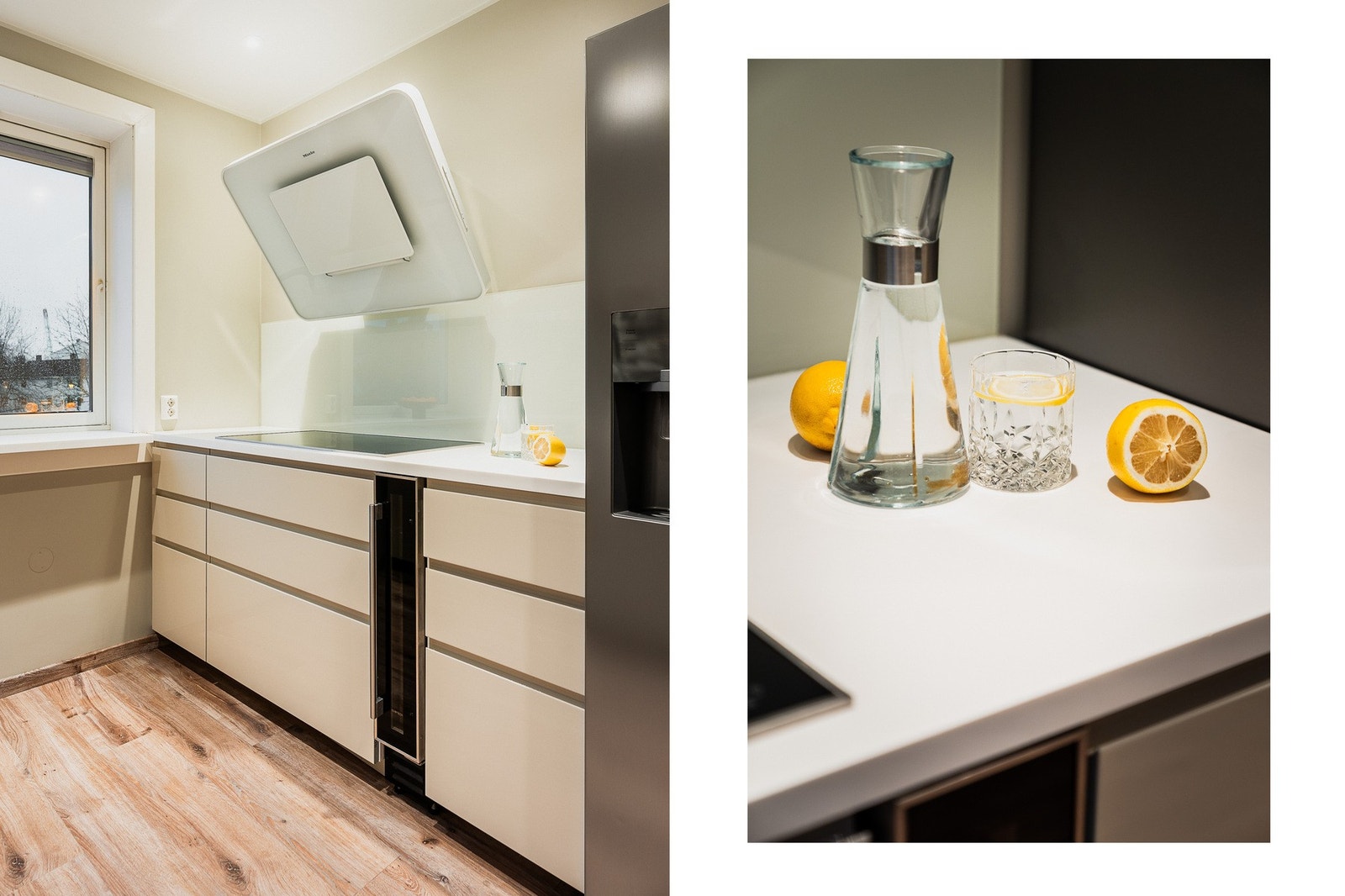 Integrert i innredningen har kjøkkenet stekeovn, oppvaskmaskin, mikrobølgeovn og en bred induksjonstopp. Galleribilde