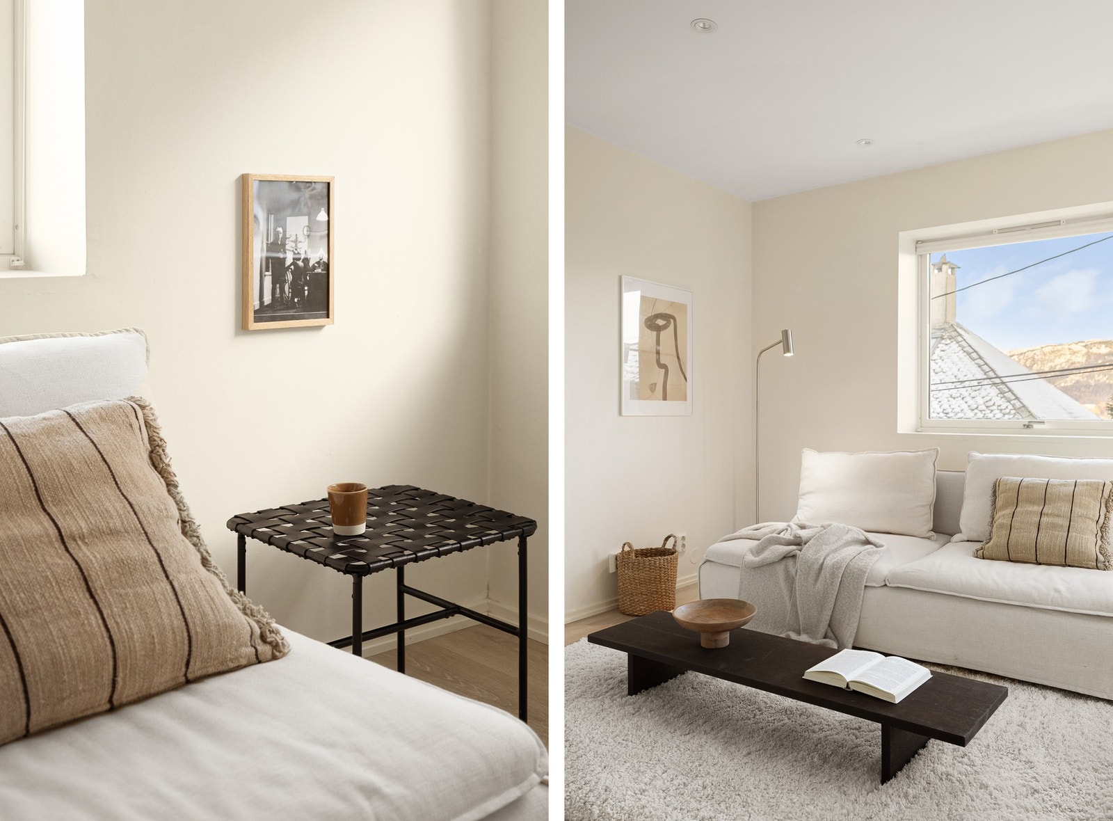 Stuen er en del av en åpen stue- og kjøkkenløsning som måles til 13,8 kvm. Galleribilde